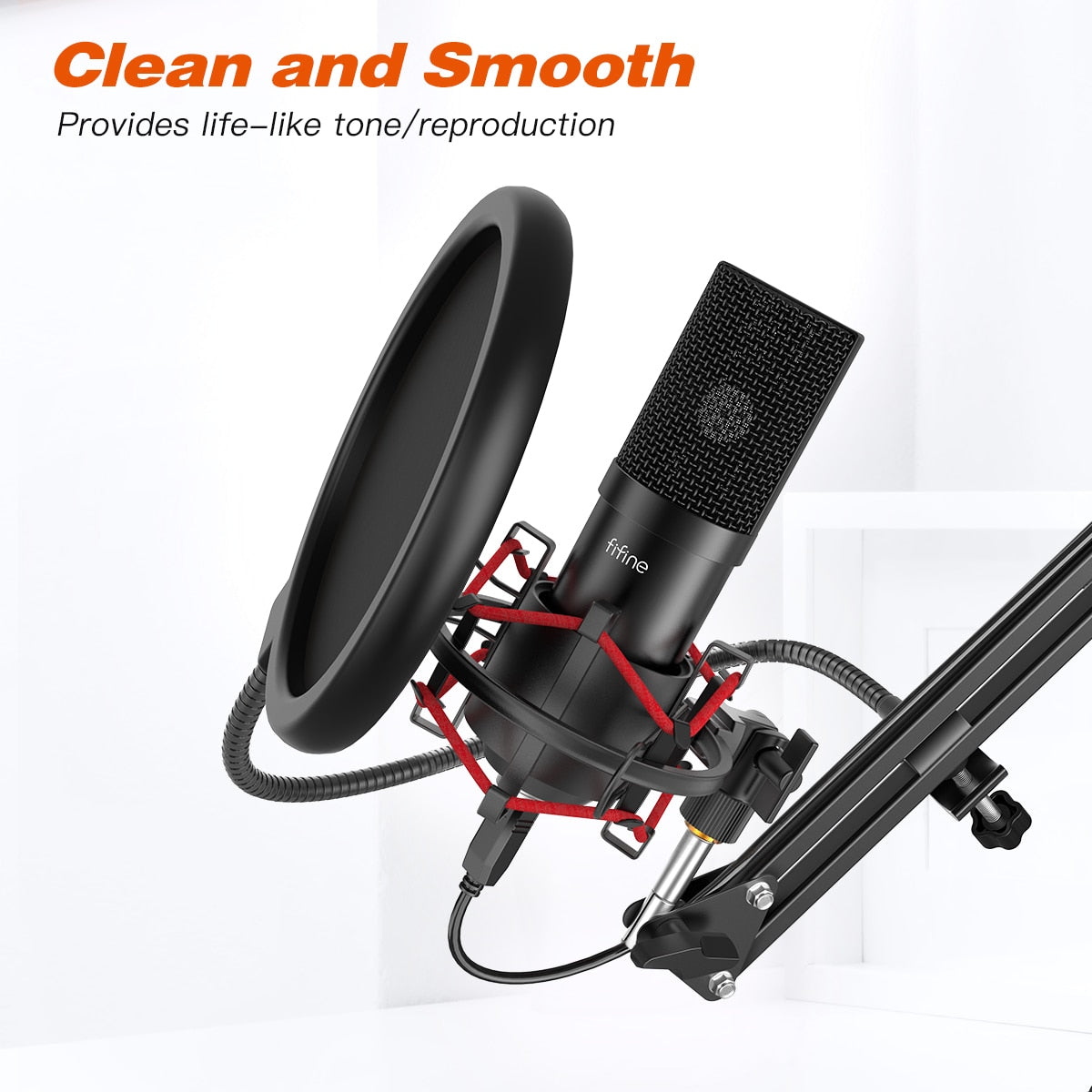 FIFINE USB Gaming Microphone Set with Flexible Arm Stand Pop Filter Plug&amp;Play with PC Laptop Computer Streaming Podcast Mic T732