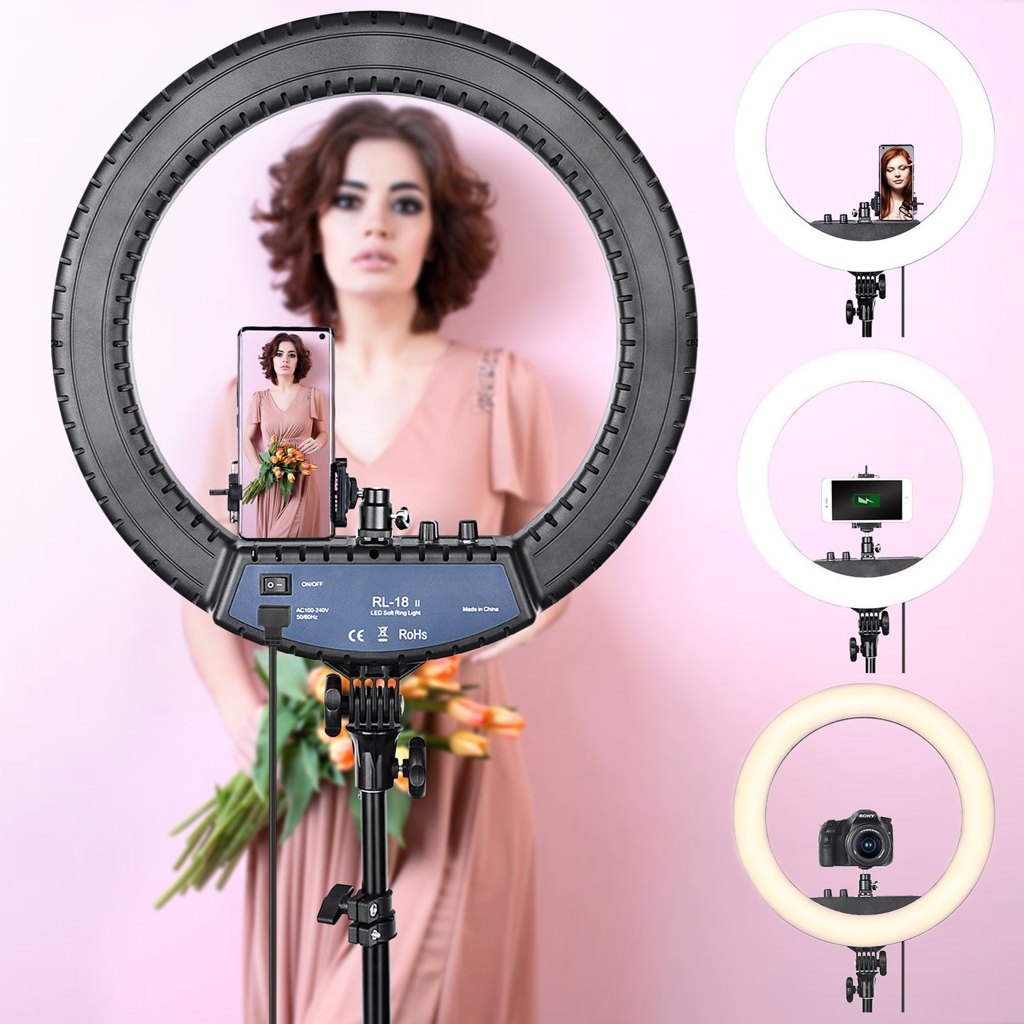 FOSOTO RL-18II Led Ring Light 18 Inch Ring Lamp 55W Ringlight Photography Lamp With Tripod Stand For Phone Makeup Youtube Tiktok